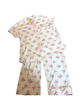 White Orchid Women Capri Pajama PJ Set Size S Pink Floral Cotton Blend Light